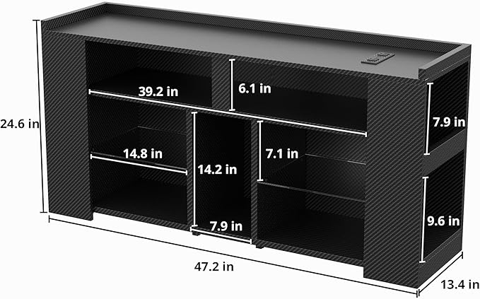 IRONCK Entertainment Center with Storage, 47 Inch Tall TV Stand W/Power Outlet, LED Gaming TV Cabinet for PS4, Black TV Stand with Carbon Fiber