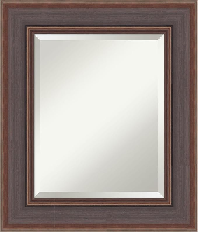 Amanti Art Brown Wall Mirror 28x24 Moab Brown Bronze Rectangle Bathroom Mirror for Wall Decor Living Room, Small Modern Frame, Hangs Horizonally and Vertically, Bathroom Decor, Beveled Edge