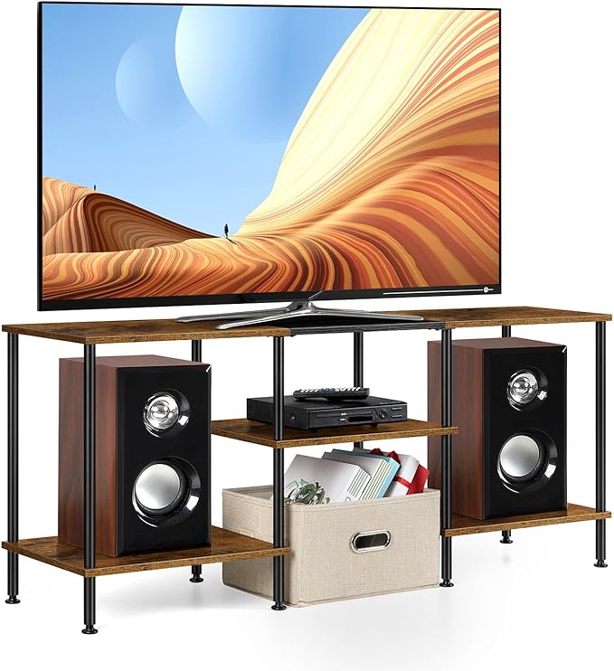 50 inch TV Stand for Bedroom Rustic Brown TV Entertainment Center with Storage 3 Tier TV Table Stand for Living Room TV Console Table for 50 43 40 32 inch TV