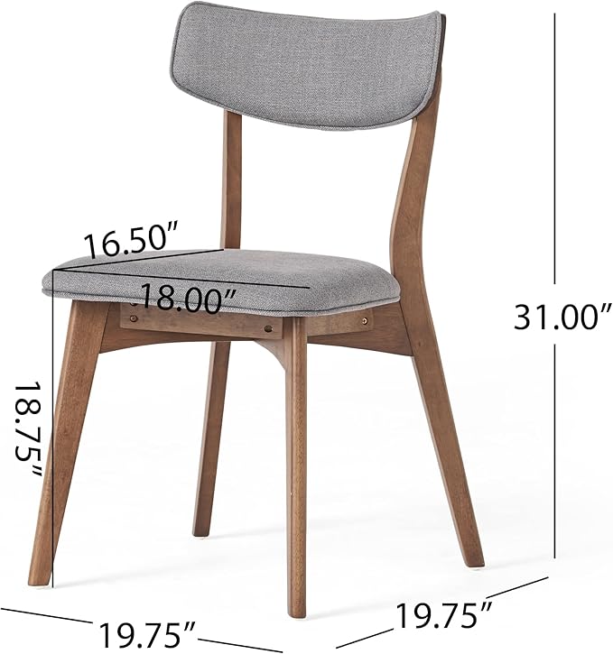 Christopher Knight Home Alma Mid-Century Wood Dining Set with Fabric Chairs, 5-Pcs Set, Natural Walnut / Dark Grey