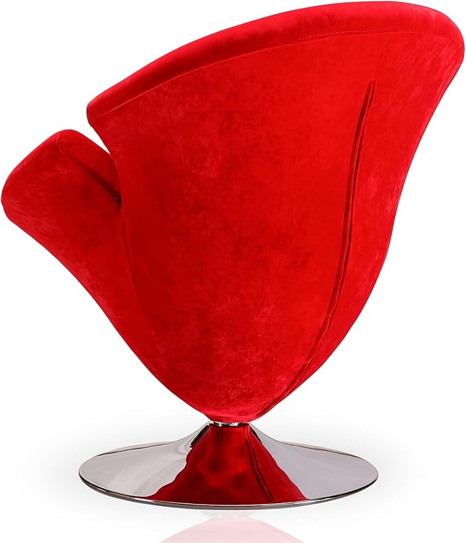 Manhattan Comfort Tulip Swivel Accent Chair Set of 2 with 360° Turn, Modern Flower Inspired Design, Soft Velvet Upholstery, Polished Chrome Base, No Assembly Required, 300 Lbs Capacity, Red