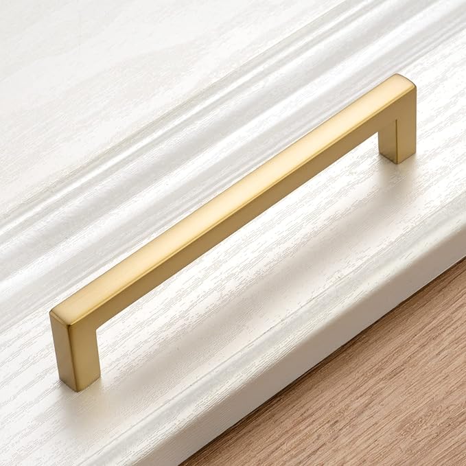 KOOFIZO 30-Pack Solid Square Bar Cabinet Handle - Brushed Gold Furniture Pull, 5 Inch/128mm Screwhole Distance for Kitchen Cupboard Door, Bedroom Dresser Drawer, Bathroom Wardrobe Hardware