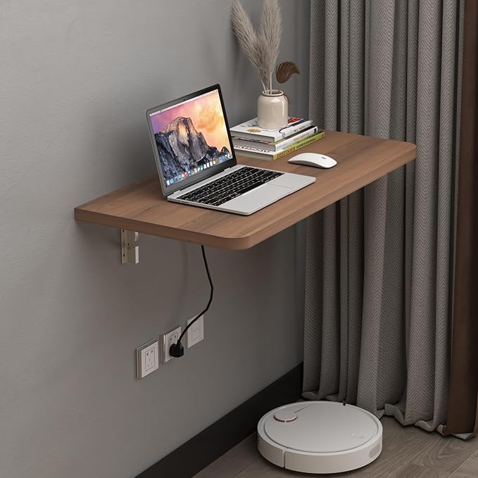 Pmnianhua 31'' Wall Mounted Drop Leaf Table, Folding Table, Fold Down Wall Desk, Floating Desk for Home Office, Small Space (Walnut)