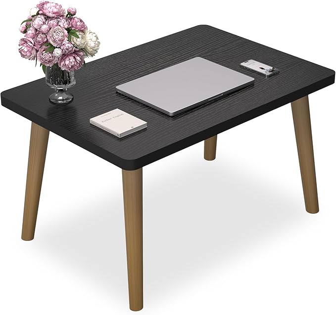 Small Coffee Table for Small Space, Low Table, Floor Table Desk for Sitting on The Floor, Storage Living Room Furniture, Tatami Tea Tables with Solid Wood Legs, Home Office, Farmhouse, Rectangle Black