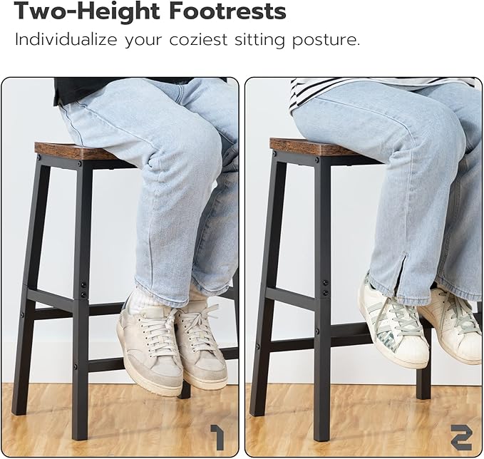 HOOBRO Bar Stools, Set of 2 Bar Chairs, 23.6 Inch Saddle Stools, Kitchen Counter Seat with Footrests, Industrial Barstools for Dining Room, Kitchen, Counter, Rustic Brown and Black BF02MD01