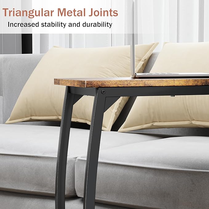 C-Shaped End-Table - Side Table for Couch,Curved Support Legs, Slide Under Couch Table for Sofa, TV Tray Table for Living Room Bedroom (Rustic Brown)
