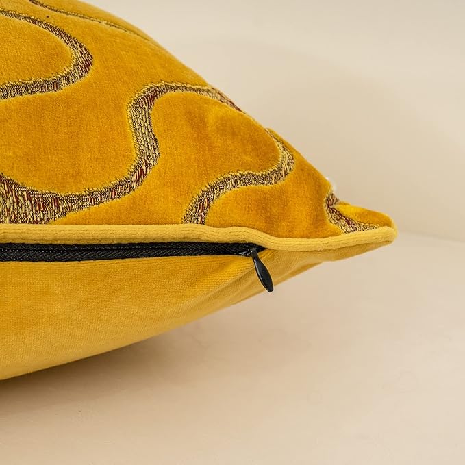 Yangest Yellow Throw Pillow Cover Wavy Cushion Cover Modern Zippered Rectangular Pillowcase for Sofa Couch Bedroom Living Room Home, 12x20 Inch