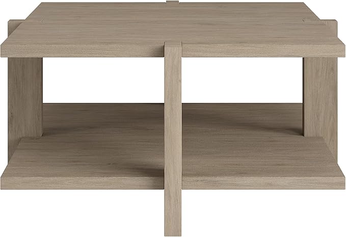 Henn&Hart 35" Wide Square Coffee Table in Antiqued Gray Oak, for Home, Living Room, Bedroom, Entertainment Room, Office