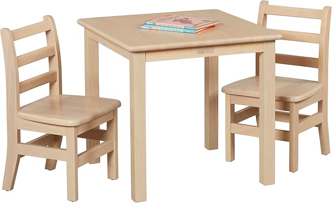 ECR4Kids 24in x 24in Hardwood Table and Chair Set2in Seat Height, Kids Furniture, Antique White
