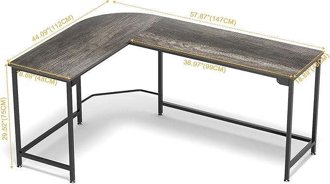 Teraves Modern L Shaped Gaming Desk 58'' Corner Computer Desk for Home Office Gaming Table Study Writing Workstation for Small Space, Easy to Assemble
