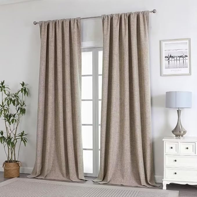 Joydeco Natural Linen Curtains 84 inch Length 2 Panels Set Burg 100% Blackout Patio Door Curtain Room Darkening Sliding Door Curtains Thermal Insulated Back tab Rod Pocket(105x84 inch, Linen)