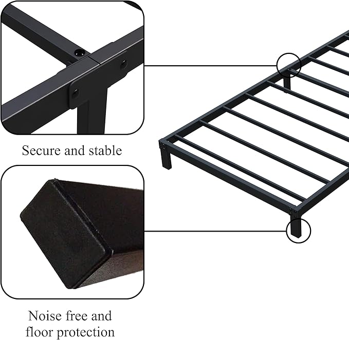 7 Inch Twin Bed Frames No Box Spring Need, Low Profile Metal Platform Twin Size Bed Frame, Heavy Duty Support Bedframes Twin, Easy Assembly