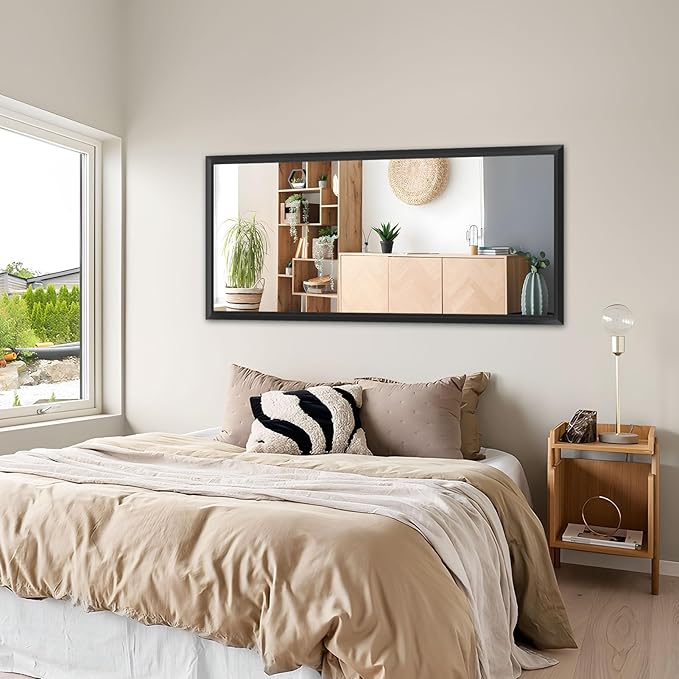 Amorho Black Bathroom Mirror, 48x35 Inch Thick Metal Framed Wall Mirrors for Over 2 Sinks, Bedroom, Living Room, Entryway, Large Rectangle Wall-Mounted Mirrors.