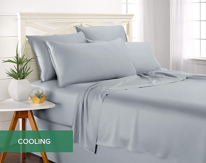 California King Sheets by Pure Bamboo, Genuine 100% Organic Viscose Derived from Bamboo Bed Sheet Set, Soft & Cooling, Double Stitching, Lifetime Quality Promise (California King, Sterling Blue)
