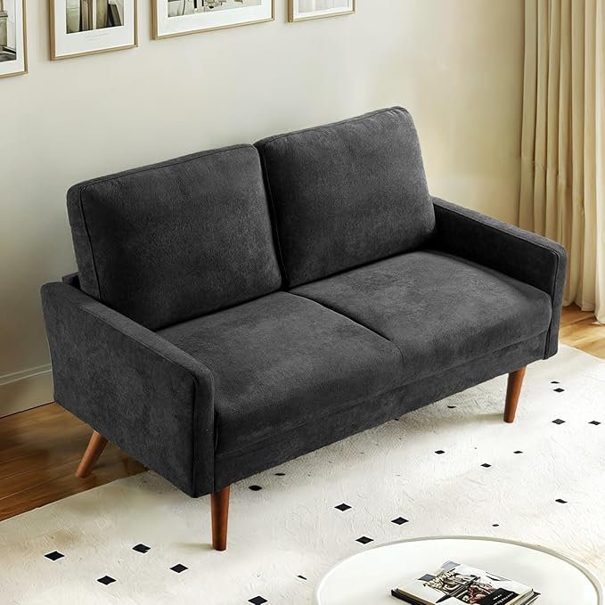 Kent Velvet Loveseat Sofa, European Style with Sleek Design, Modern & Vintage Flair, Upholstered 2 Seater Couch, Chic Living Room Furniture Seating for Home, Apartment or Office, Black