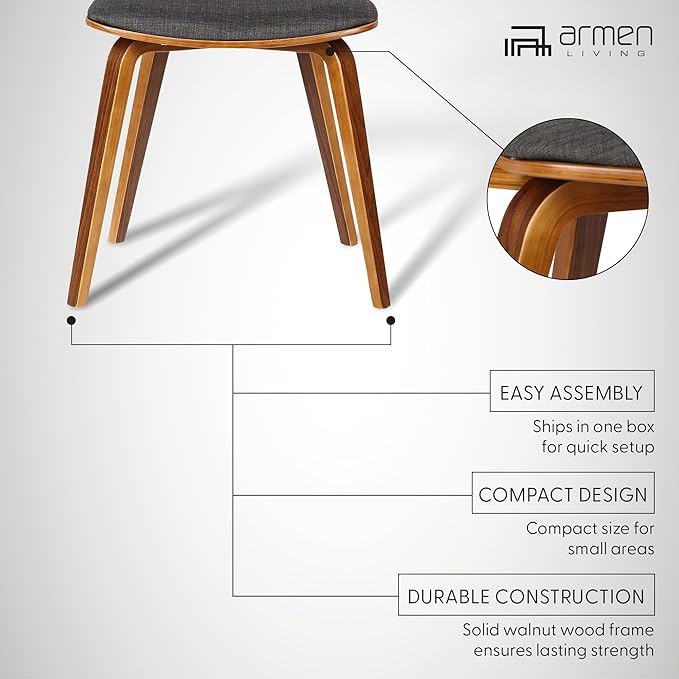 Armen Living Jaguar Mid-Century Dining Chair in Walnut Wood and Charcoal Fabric - Set of 2