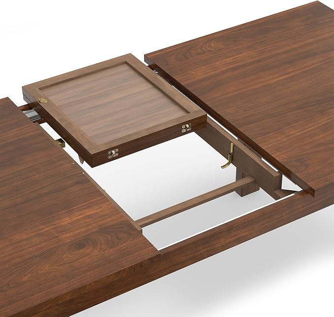 SIMPLIHOME Wilson Extendable Dining Table, Solid Wood Walnut Veneer, 60-76 x 36 inches, Transitional-Style Rectangular Expandable Kitchen Table for up to 6+ People