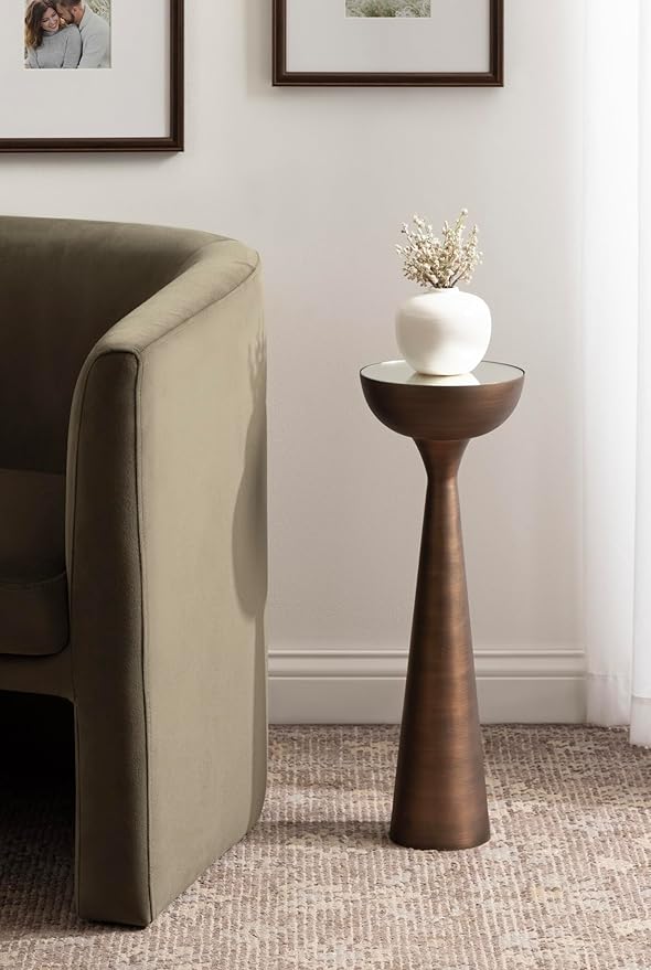 Kate and Laurel Chandon Mid-Century Sophisticated Drink Table; 8 x 8 x 23; Bronze; Glam Sculptural Plant Pedestal Table for Use as Antique Mini Table or Bathtub Accent Table