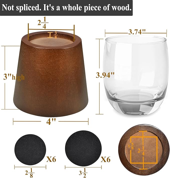 Sopicoz Wooden Bed Risers 3 Inch Round Furniture Risers Set of 6, Heavy Duty Wood Bed Lifts Risers for Bed Frame, Table, Sofa, Couch, Desk, Dresser