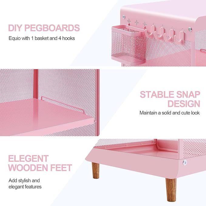 Kids Nightstand,Kids Bedside Table,Teen Girls Night Stand,Toddler Night Stand,End Table for Girls Room Storage,Pink nightstand