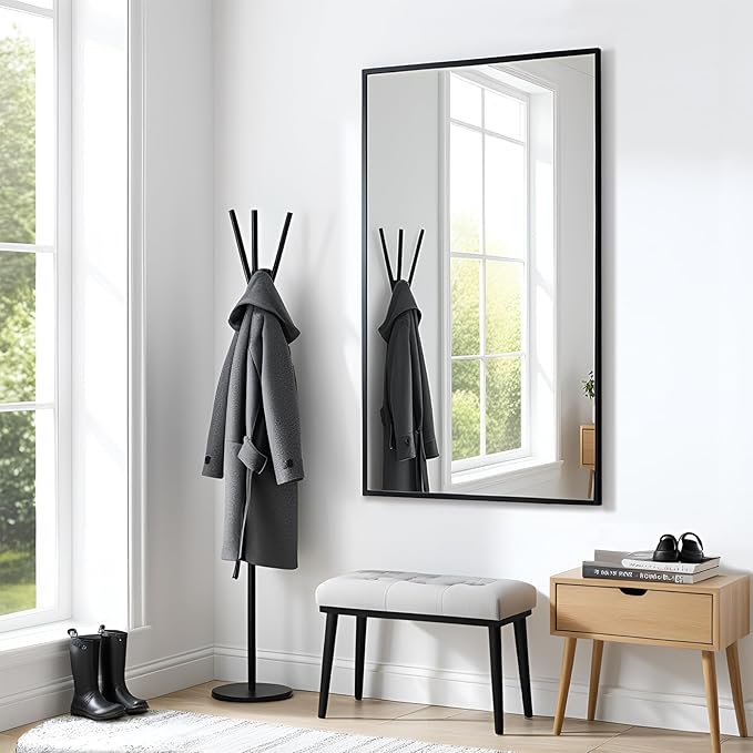 Modern 26"L x 40"W Black Wall Mounted Mirror, Rectangular, Framed, Thickened Stainless Steel Frame, Bathroom Use, Grooming, Home Decor