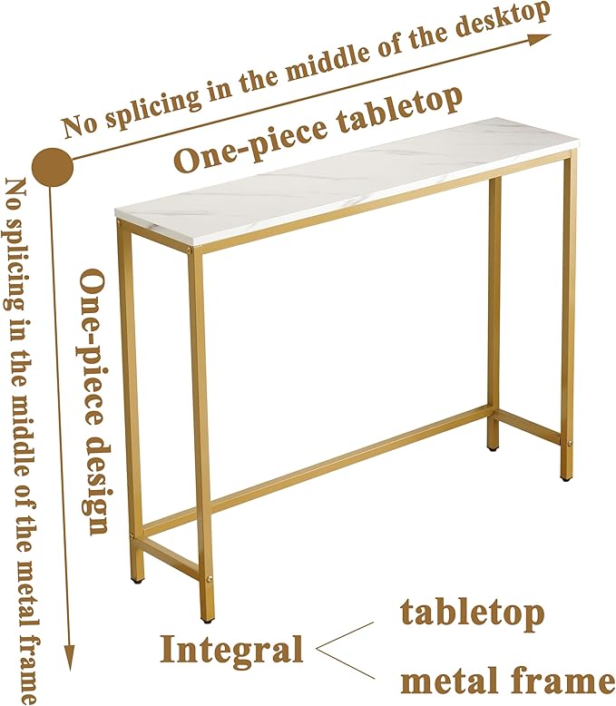 loglus Console Table for Entryway, Faux Marble MDF Sofa Table with Golden Frame (Single Layer, White Marble)