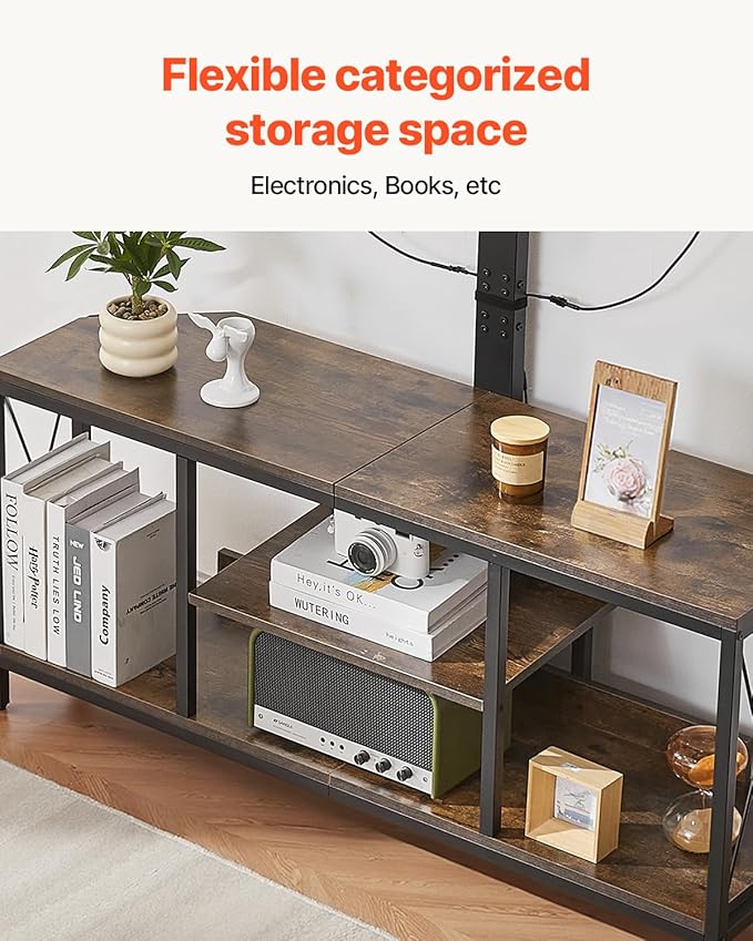 VEVOR 45" TV Stand with Mount for up to 75 in TVs, Entertainment Center with Power Outlet & LED Lights, Height Adjustable TV Console with Mount with 3 Tiers Storage Cabinets for Bedroom, Living Room