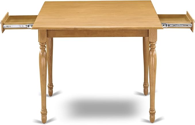 East West Furniture MZAN5-OAK-W 5 Piece Modern Dining Table Set Includes a Rectangle Wooden Table with Dropleaf and 4 Dining Room Chairs, 36x54 Inch, Oak