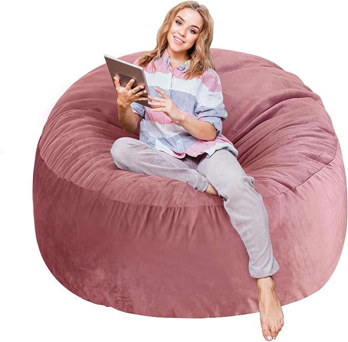 4 Ft Bean Bag Chairs for Adults/Teens with Memory Foam Filling, Comfy Bean Bag Sofa with Filler Included, Soft Dutch Velvet Fabric Beanbags,4 Foot, Pink