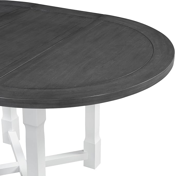 Merax 5-Piece Extendable Dining Table and 4 Upholstered Chairs, Round Oval Dining Table Set for 4, Wood MDF Kitchen Table Set with Removable Leaf for Dining Room, 42" to 58" (Grey+White)