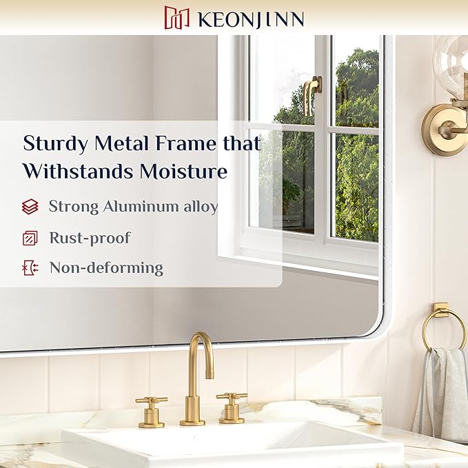 Keonjinn White Bathroom Vanity Mirror - 24 x 36 Inch Rectangular Wall Mirror, Farmhouse Style with Seamless Metal Frame, HD Tempered Glass