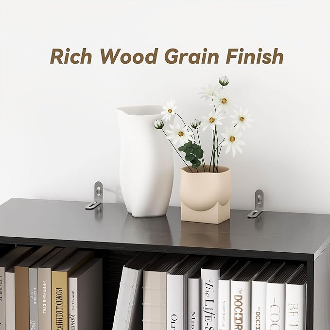 Modern Black Bookshelves and Bookcases with Drawers, 6 Tier Tall Bookshelf with Drawers, Industrial Wood Bookcase, Floor Standing Display Case with Storage,Living Room,Office