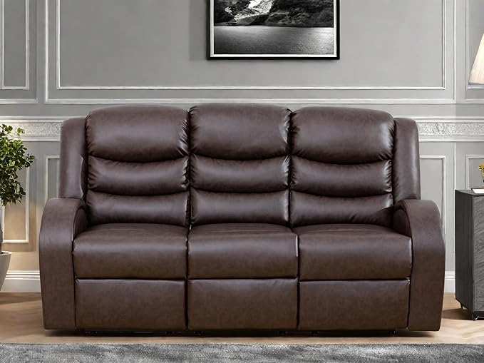 Leather Recliner Sofa Couch, 3-Seater Home Theater Seating Reclining Sofa, Power Reclining Couch with Cup Holders & Drop Down Table for Living Room Furniture Sets, Red