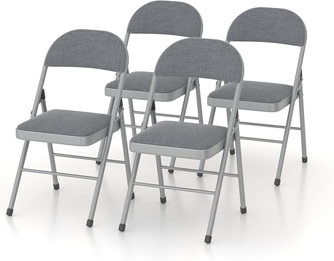 VECELO Padded Folding Chairs 4 Pack, Comfortable Cushioned Seat & Backrest with Steel Frame, for Office, Indoor Outdoor, Commercial Events, Dark Grey
