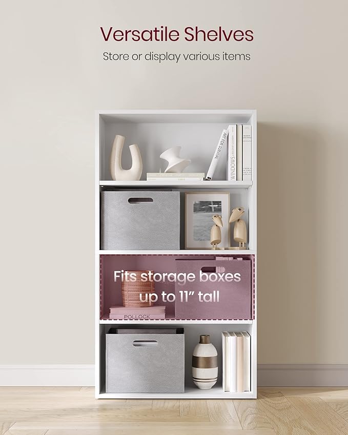 VASAGLE CUSTOS Collection - Bookshelf, 4-Tier Bookcase, Book Shelf, Open Storage Shelf, 9.4 x 23.6 x 42.4 Inches, for Living Room, Home Office, Dinning Room, Cloud White ULBC164T14