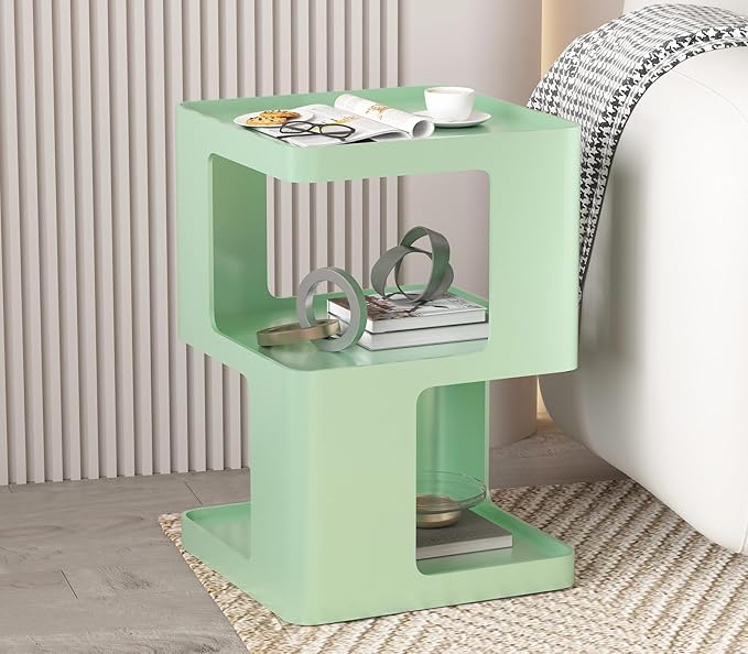 Metal Small Nightstands, Modern Side Table with 3 Tiers Storage, Green End Table for Couch, Living Room Bedroom, Bedside Tables No Assembly Required
