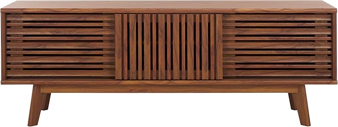 SAFAVIEH ESMA TV Stand for up to 65" Flatscreen – Walnut Brown, Sliding Doors with Interior Storage, Entertainment Media Console (MED9640A)