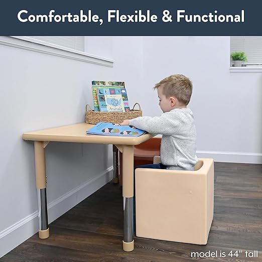 Children's Factory 3-in-1 Cube Chair for Kids, Flexible Seating Classroom Furniture, 1-Pack, Sand