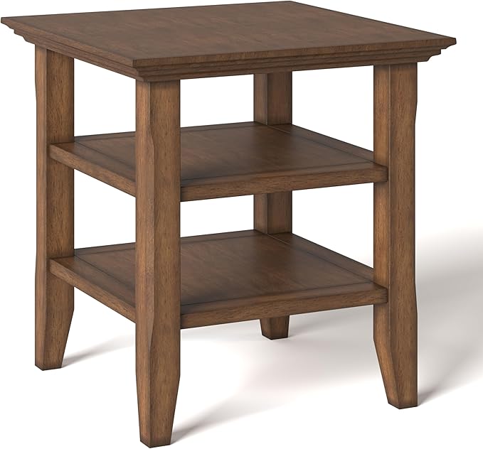 SIMPLIHOME Acadian SOLID WOOD 19 Inch Wide Square Transitional End Table in Rustic Natural Aged Brown, For the Living Room and Bedroom