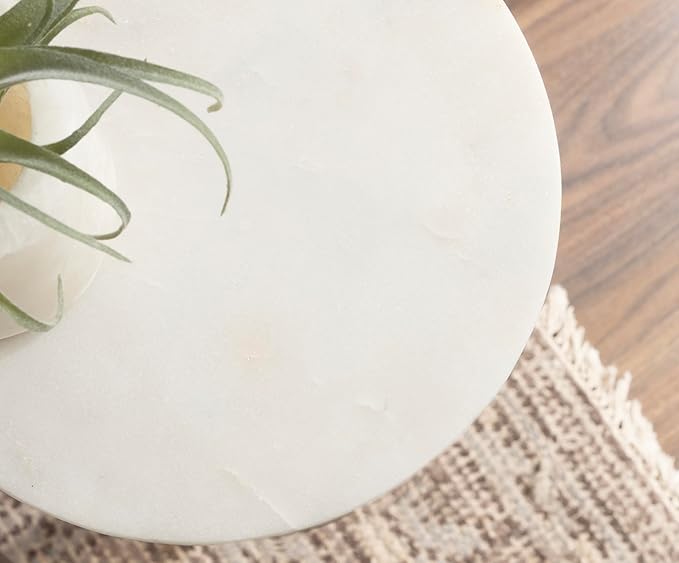 Kate and Laurel Helio Modern Round Marble Drink Table, 8 x 8 x 24, White and Antique Brass, Natural Marble Martini Table for Use as Small Plant Stand or Mini Nightstand