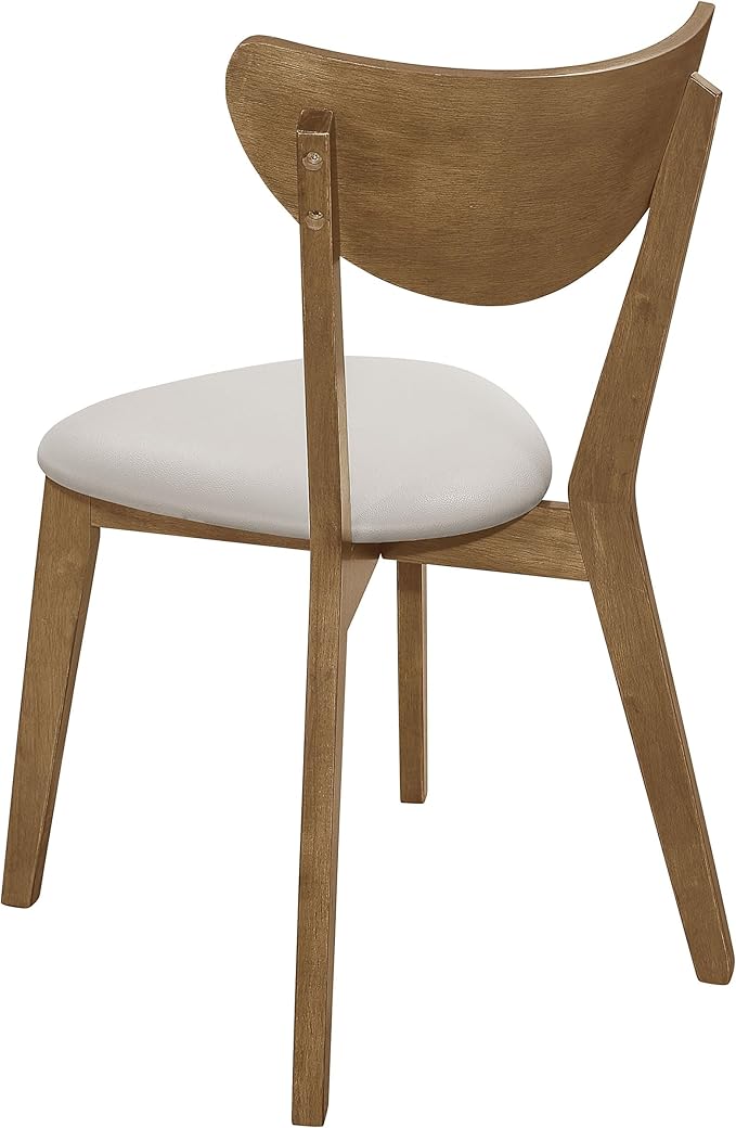 Coaster Home Furnishings Kersey Mid Century Modern Set of 2 Wood Dining Side Chairs Curved Back Padded Tan Faux Leather Polyurethane Upholstered Seat Cushion Chestnut Brown 103062