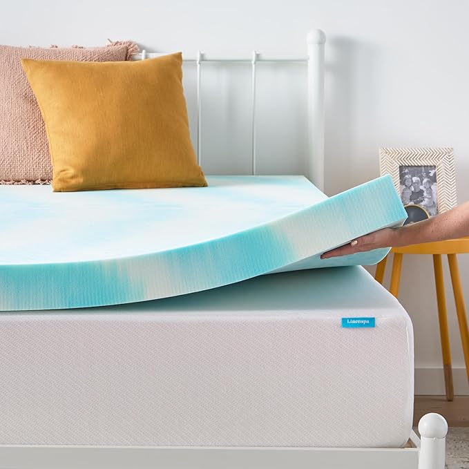 Linenspa 4 Inch Gel Swirl Memory Foam Mattress Topper – Cooling Gel Infused – Pressure Relieving Bed Topper - Mattress Pad – CertiPUR Certified - Full Size