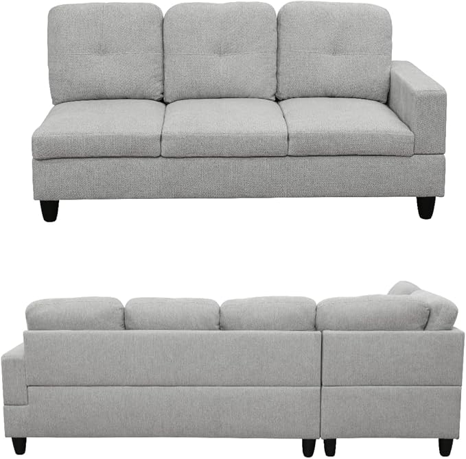 Modern Living Room Furniture Sets with Pillows, Modular Sectional Couches with Chaise Lounge, 4-Seaters L Shape Sofa with Storage Ottoman, for Living Room, Light Grey