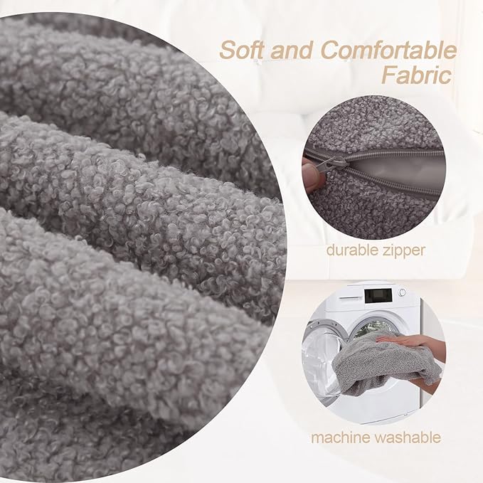 MeMoreCool Stuffed Round Pouf Ottoman Foot Rest, Floor Pouf Foot Stool with Soft Foam Chunk Filling, Small Round Ottoman Footstool Circle Footrest for Living Room, Light Grey
