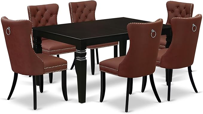 East West Furniture LGDA7-BLK-26 7 Piece Dining Table Set Contains a Rectangle Kitchen Table with Butterfly Leaf and 6 Polyester Fabric Upholstered Chairs, 42x84 Inch, Black