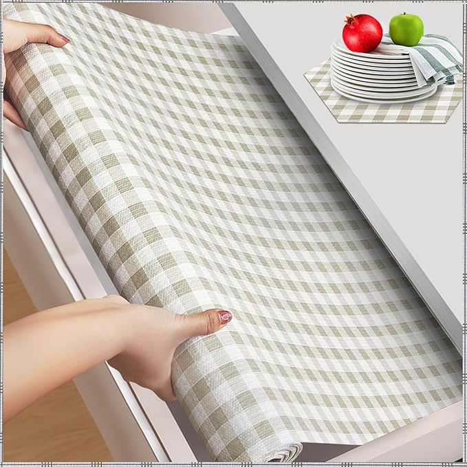 Beautysaid Shelf and Drawer Liner for Kitchen Cabinet, Non Adhesive Non Slip Shelf Paper Waterproof Washable Thickened for Dresser Pantry Shelve Bathroom Protector Liner(Checkered,12 in x 20FT)
