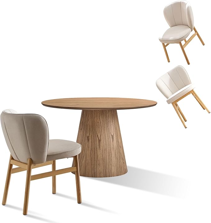 Wooden Kitchen Round Dining Table for 4-6, Round Kitchen Table with Circular Tabletop with Wood Pedestal Base, Rustic Farmhouse Furniture