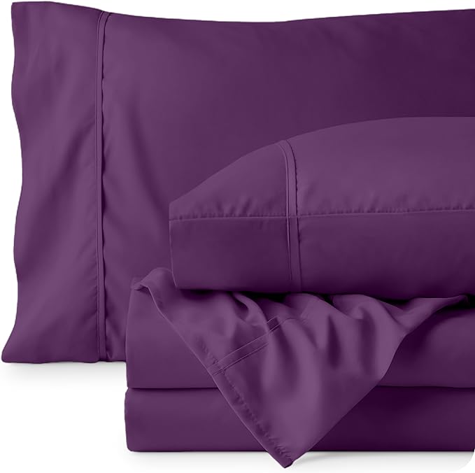 Bare Home Full Sheet Set - Luxury 1800 Ultra-Soft Microfiber Full Bed Sheets - Double Brushed - Deep Pockets - Easy Fit - 4 Piece Set - Bedding Sheets & Pillowcases (Full, Plum)