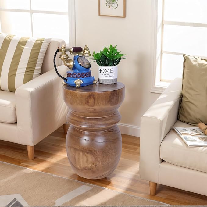 Handcrafted Tree Stump Accent Table 15.75" H Small Solid Paulownia Wood Stool/Side Table, Unique Rustic Farmhouse Decor, Ideal for Patio, Balcony, Bedroom