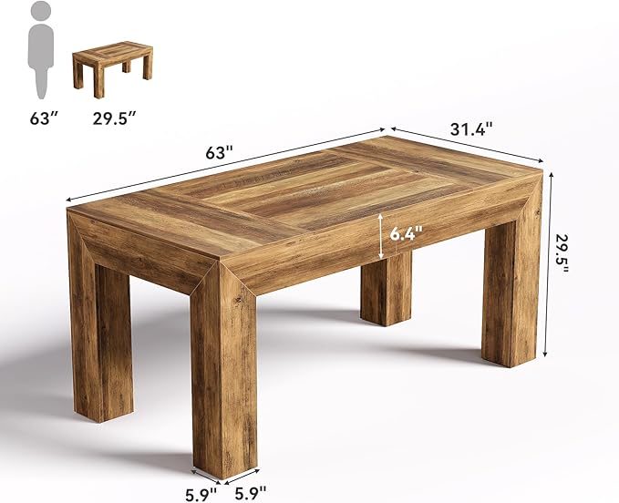 LITTLE TREE Modern Dining Table, Rectangle Heavy Duty Kitchen Table for Home, Farmhouse 63 Inches Wooden Furniture for 4-6 People, Wood Grain Color
